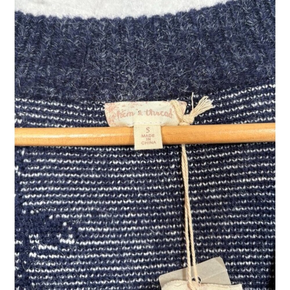 Hem & Thread Women's Star Cardigan Sweater 30983 Navy Blue Open Front Size Small - Picture 6 of 7
